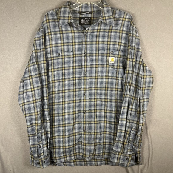 Carhartt Shirt Mens XL Rugged Flex Relaxed Fit Long Sleeve Blue Plaid - Picture 2 of 9